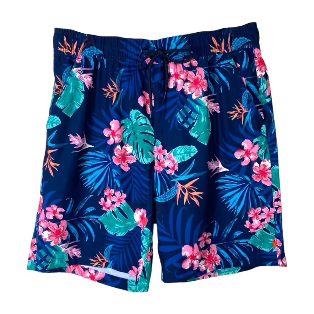 4/$45 MATIX Navy Blue Floral Unlined Hawaiian Swim Shorts size Large